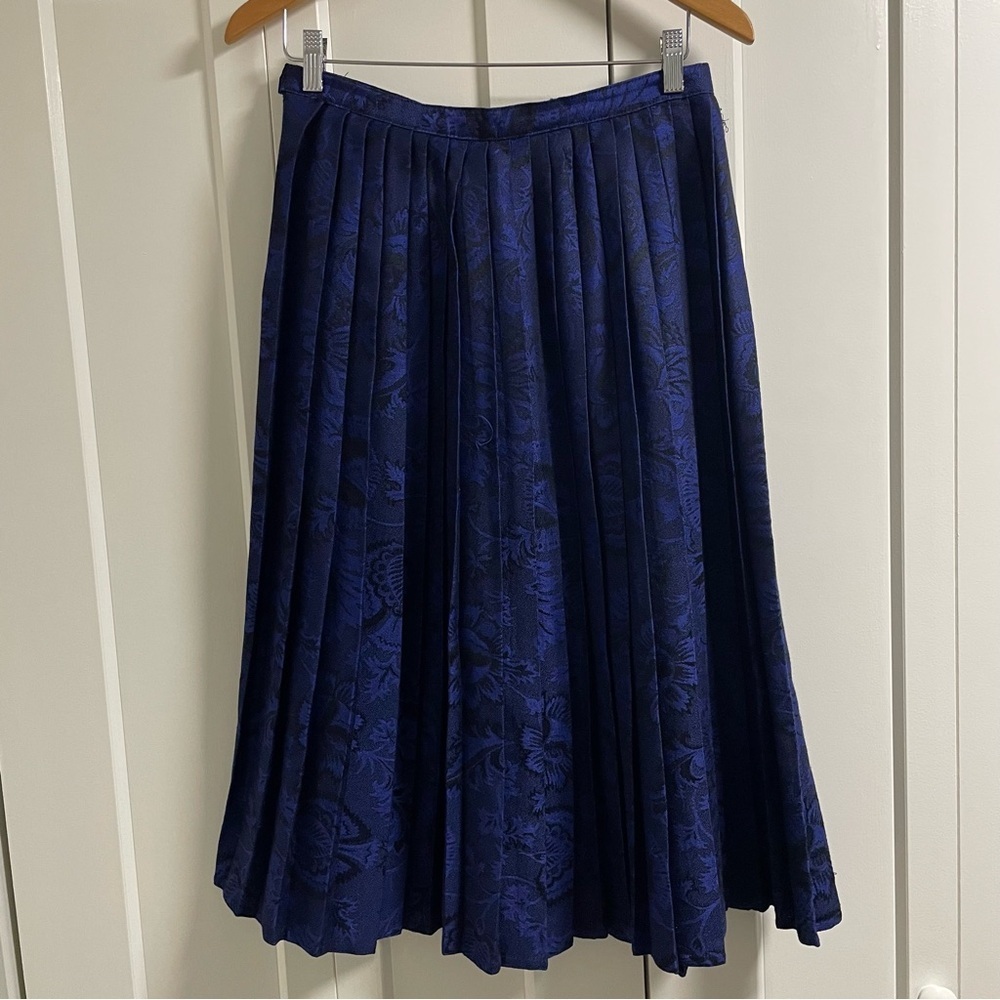 Vintage Bianca Wool Blend Pleated Brocade Midi Skirt Floral Damask 80s 90s